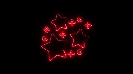 Red neon stars and geometric shapes glowing on black background abstract animation celebratory festive design element - Powered by Adobe
