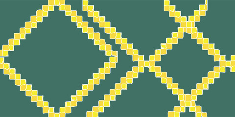 Abstract geometric background with a yellow pixelated diamond lattice on a dark green surface.