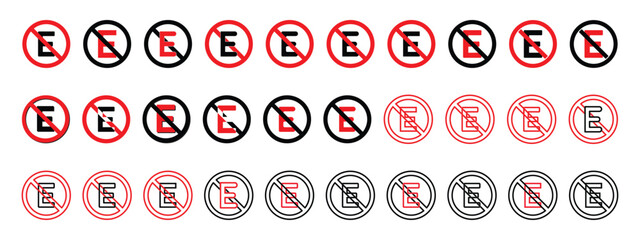 Set of No Parking (Prohibido Estacionar) Signs - Vector Icons with E-Symbol.