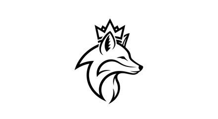 Royal crowned fox head black line art logo flat illustration