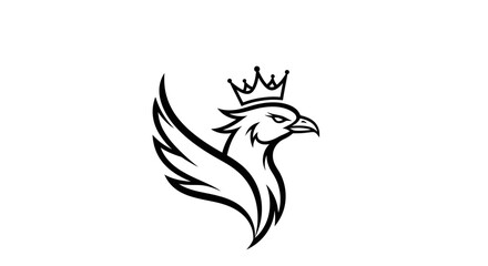 Obraz premium Stylized black crowned phoenix mascot logo flat illustration on white
