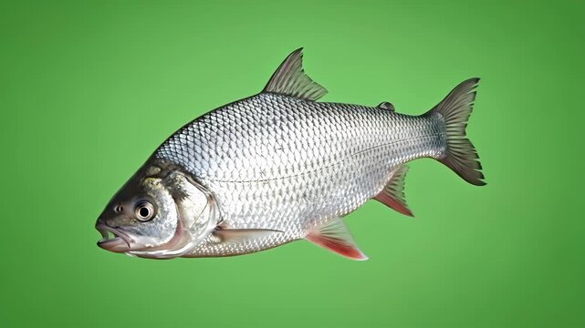 Isolated Freshwater Fish Realistic Silver Rudd Illustration Against Green Background, Aquatic Animal, Realistic Fish Painting, Wildlife Art, Angling 4K Video