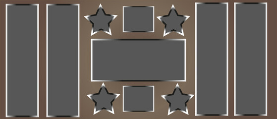 Rectangles and stars are arranged on a dark brown surface.