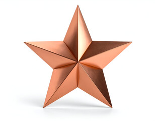 Obraz premium Shimmering copper five-pointed star ornament, meticulously rendered in 3D, standing isolated against a pristine white backdrop, symbolizing achievement and excellence