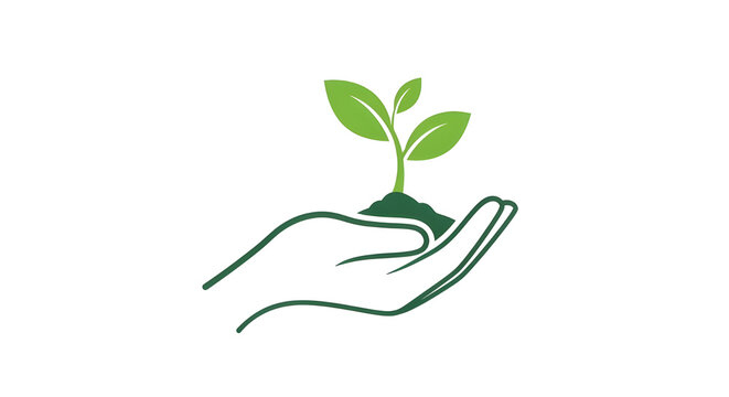 Sustainable development logo icon showing hand cradling a small sapling and soil isolated PNG with Transparent Background