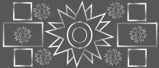 Silver geometric forms arranged symmetrically against a dark backdrop.