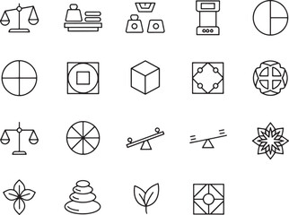 Collection of icons representing balance, measurement, and harmony