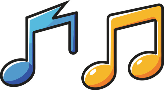 Colorful music notes illustration, blue and orange note icons, musical symbol art, melody and rhythm design