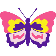 Colorful Butterfly Illustration With Pink Yellow Purple And White Wings Against A Transparent Background