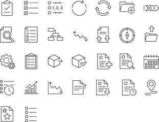 Collection of line icons representing business and technology concepts
