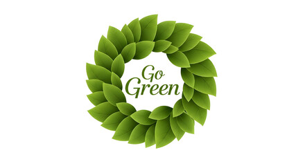 Go Green ecology and environment text in circular green leaves wreath logo design isolated PNG with Transparent Background