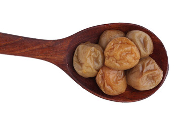 Pickled plums on white background.