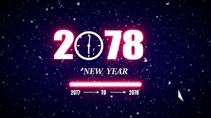 New year 2078 festive greeting text animated with particle background.Loading complete from 2077 to 2078.Timer count new year concept