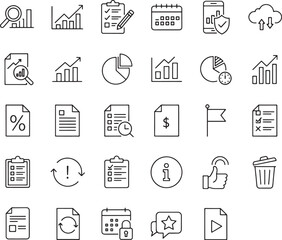 Set of outline icons for business, finance, and analytics