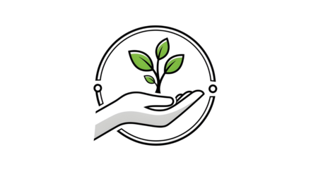 Nature conservation logo design showing hand protecting a growing green plant sprout icon isolated PNG with Transparent Background
