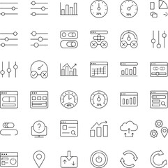 Set of icons representing data analysis and web development