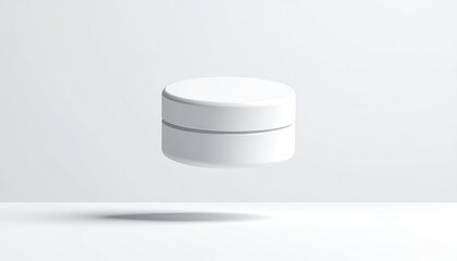 White cosmetic jar floating in bright studio space
