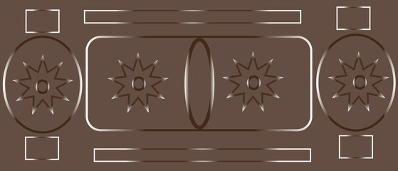 Abstract brown pattern with geometric shapes and decorative starburst elements