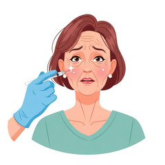 Woman receiving cosmetic injection for wrinkles isolated on transparent background