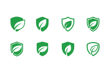 Obraz premium Collection of green shield logos with leaf icons for eco friendly brands.eps