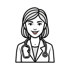 Female doctor with stethoscope and lab coat isolated on transparent background