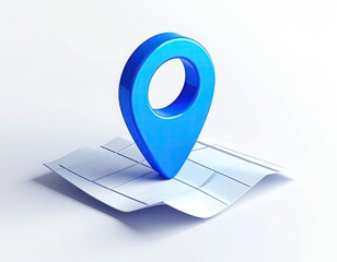 Blue location pin atop minimalist grid map, light backdrop