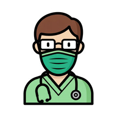 Doctor wearing mask and stethoscope isolated on transparent background