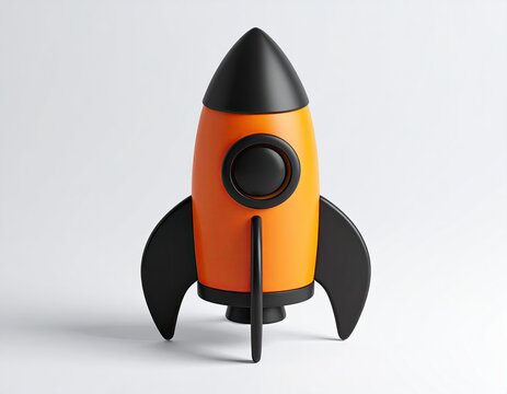 Orange, black rocket toy on a white background