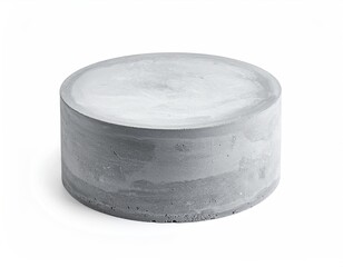 Gray concrete cylinder block, rough texture, white background