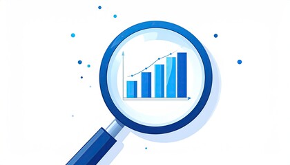 Bar graph with upward trend, seen through a magnifying glass