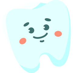 Cute Cartoon Tooth Character With A Smiling Face And Rosy Cheeks In A Light Blue Hue On A Transparent Background