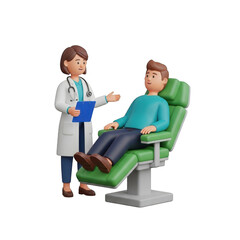 Doctor consulting with patient in examination chair isolated on transparent background