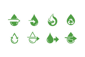 Obraz premium Set of green water drop icons representing recycling and conservation.eps