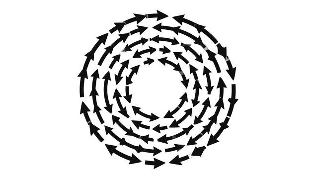 Black arrows arranged in concentric circles pointing inward, creating a vortex effect on white background - Powered by Adobe