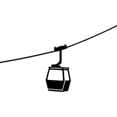 Fototapeta premium Sketchy emblem of cable car cabin on a suspended cable. Engraving minimalistic vector in black ink drawing on transparent background