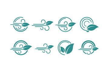 Fototapeta premium Stylized green leaf and wind icons representing nature and ecology, eco symbol, eco logo, symbolic logo, vector logo