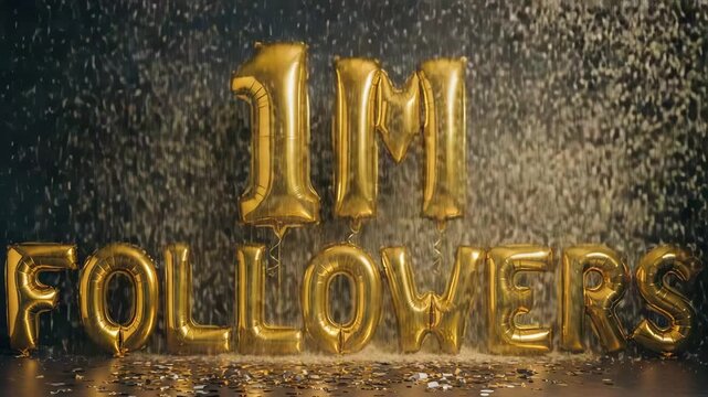 Gold balloons 1M followers celebration animation