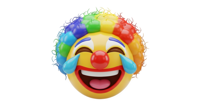 Clown emoji laughing hysterically with tears streaming down its face