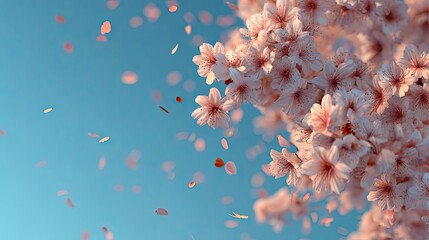 Beautiful Pink Cherry Blossoms Against Light Blue Sky