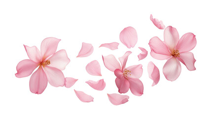 Beautiful pink flowers and petals isolated on transparent background