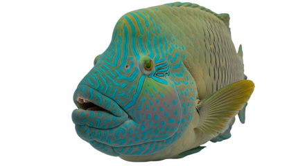 Colorful napoleon wrasse fish with blue patterns swimming in a