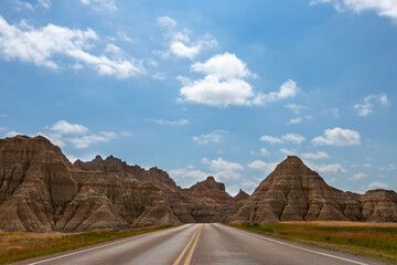 Highway through the Badlands in South Dakota taken July 7, 2021.