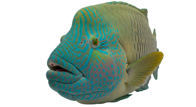 Colorful napoleon wrasse fish with blue patterns swimming in a