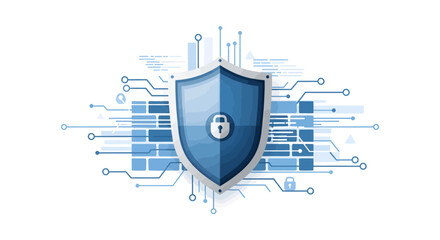 Dynamic digital shield symbolizes robust cybersecurity, network protection, and data privacy in a modern tech landscape