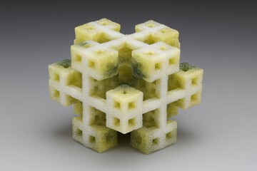 Intricate Geometric Cube Structure in Yellow-Green