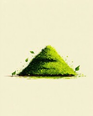 Pile Of Matcha Powder With Scattered Leaves