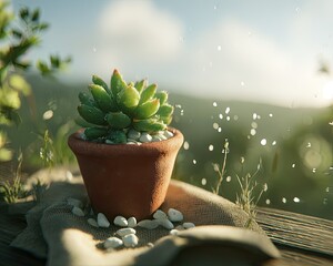Succulent Plant In Terracotta Pot With Soft Light
