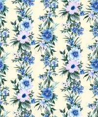 Tropical Floral Seamless Pattern with Red and Pink Hibiscus on PastelBackground