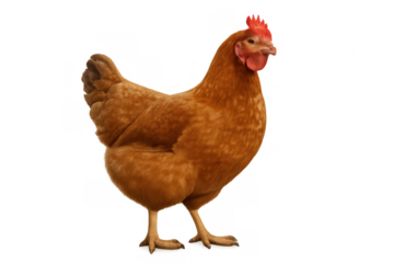 Brown hen standing, a farm animal for poultry, agriculture, and organic food production with transparent background
