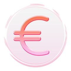 Vibrant Euro icon with a 3D effect and glassmorphism - Y2K inspired jelly finance symbol in pink and orange gradient